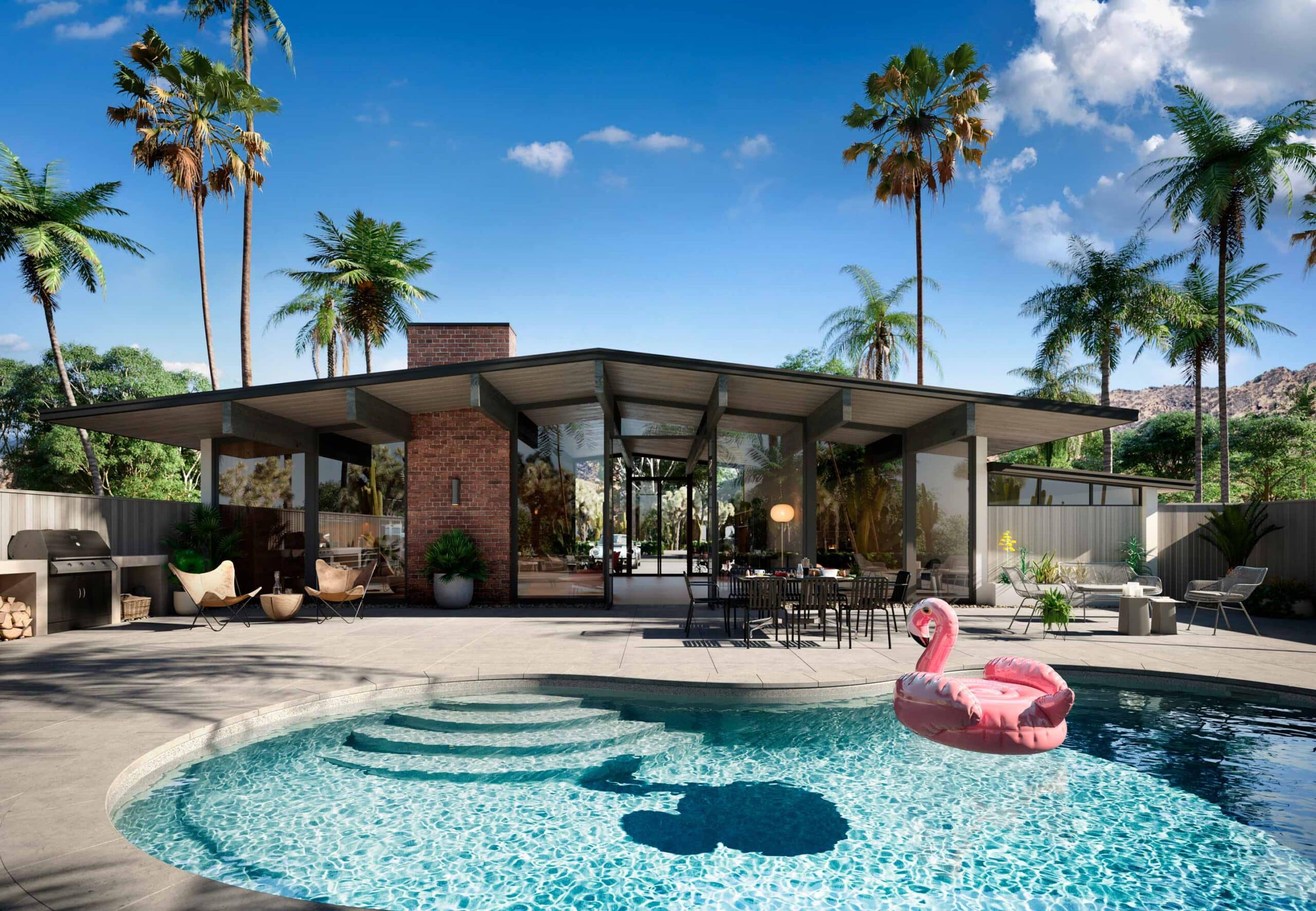 california fiberglass palmtrees flamingo float