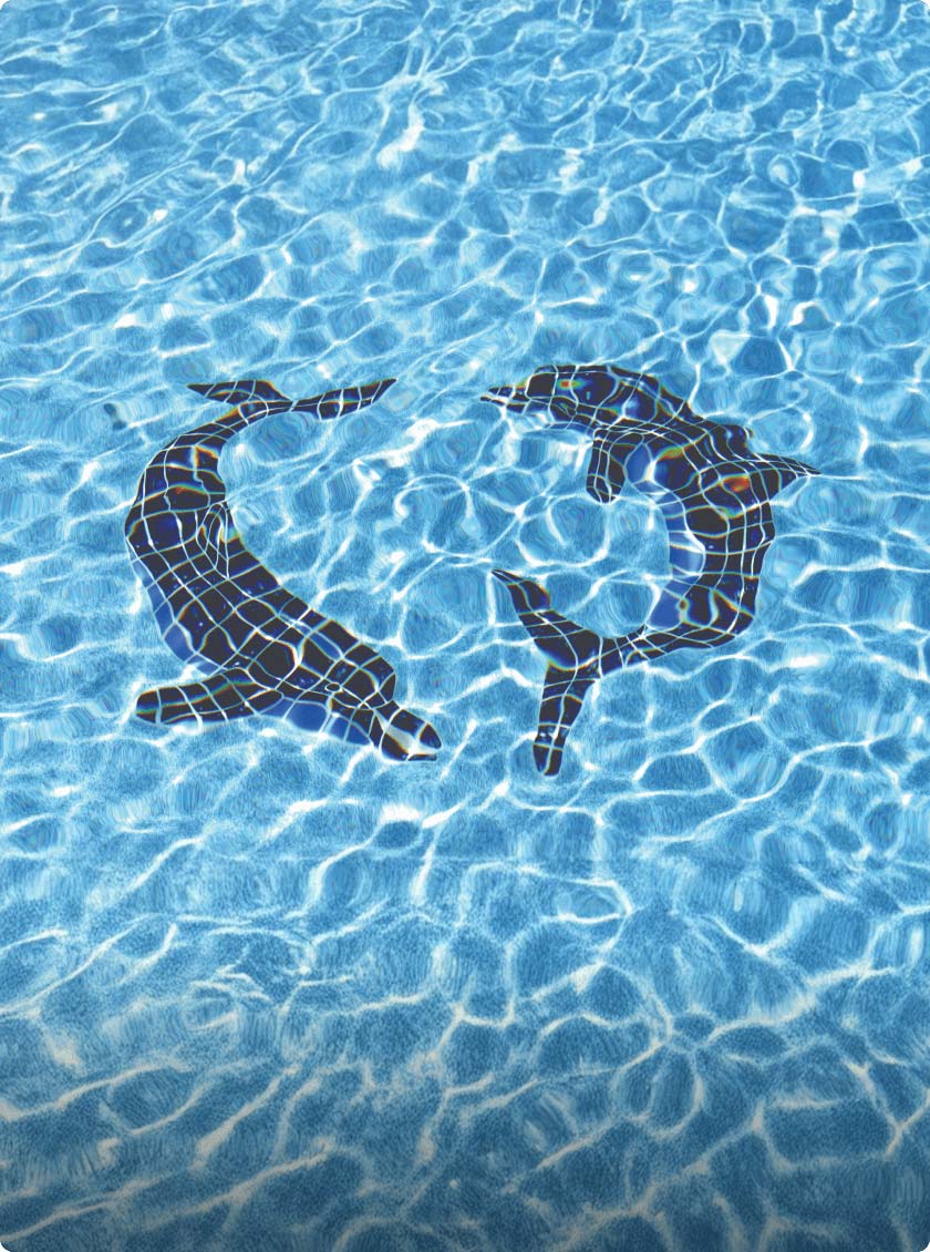 underwater dolphin tile mosaic on fiberglass inground pool